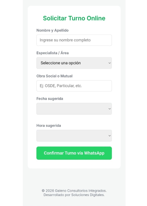 Mockup del sitio web y sistema de turnos de Galeno Consultorios