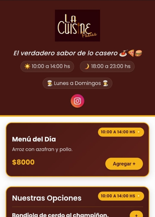 Mockup del menú digital de La Cuisine